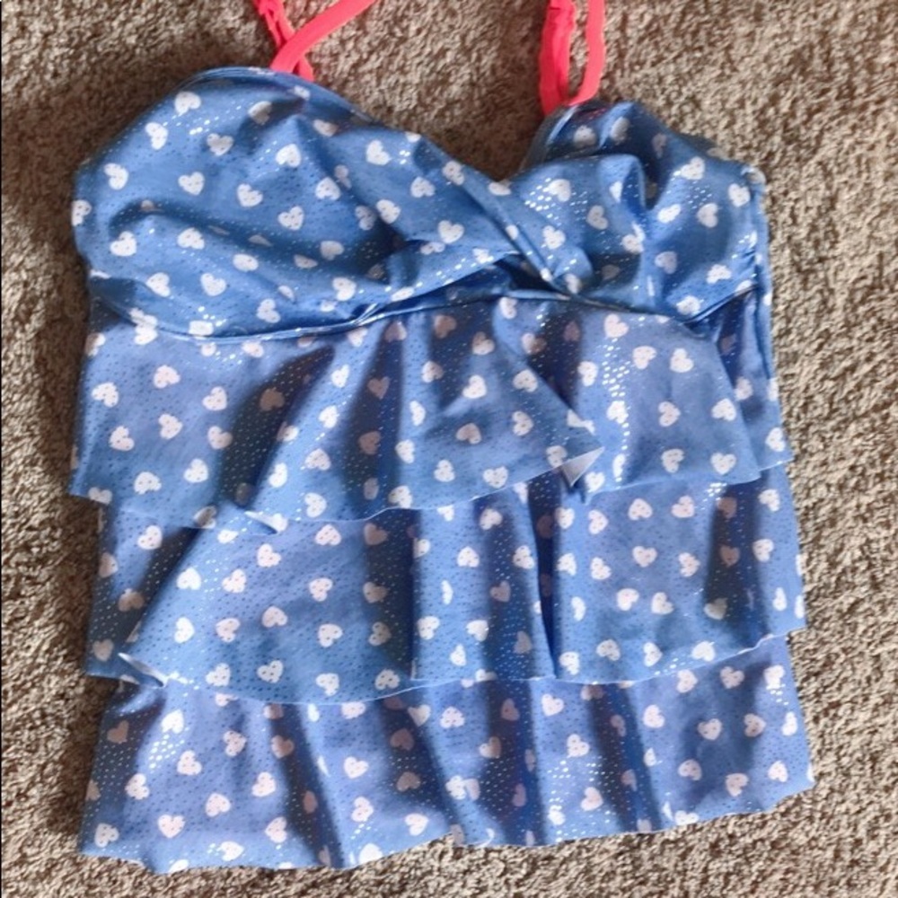 blue and pink sparkly bathing suit